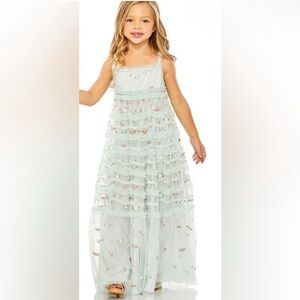 GIRLS Mac Duggal Dress Ruffle Tiered Floral Embroidered 8217 Blue Multi Size 6